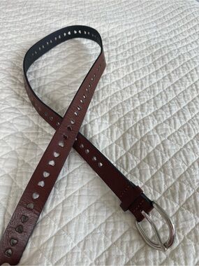Romantic Coquette Preppy Brown Faux Leather Belt Punched Cut-Out Hearts Small